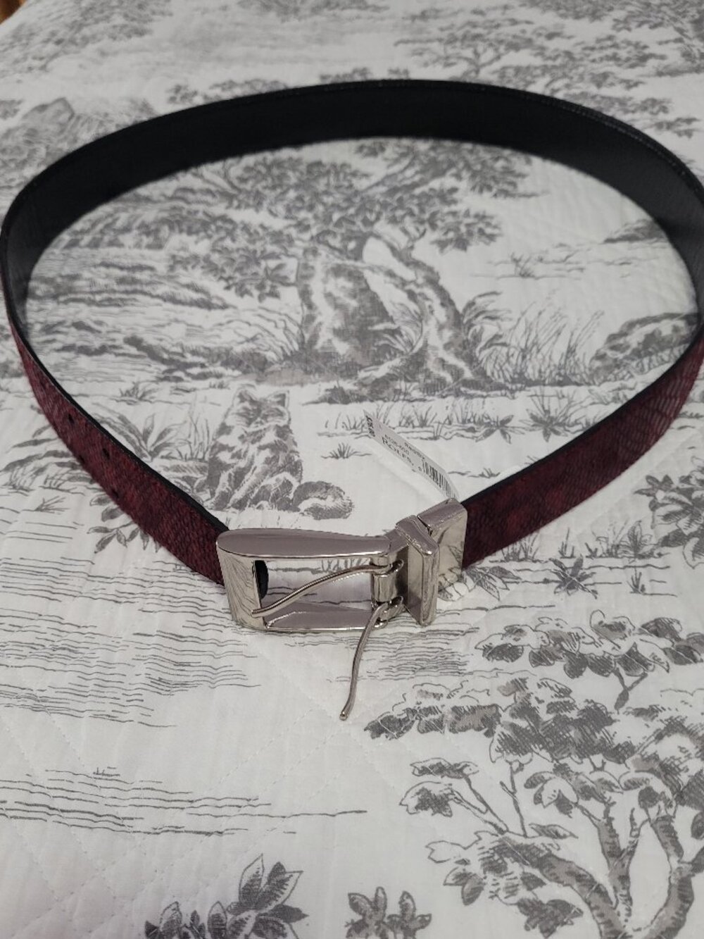 Vintage Rolf's Dark Red & Black Faux Snake Skin Reversible Belt Size Large
